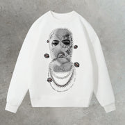 Diamond Masked Girl Printed Round Neck Sweatshirt