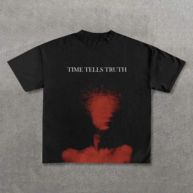 Time Tell Truth Print Short Sleeve T-Shirt