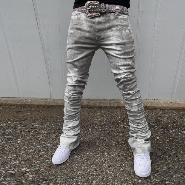 Stylish retro printed tie-dye street jeans