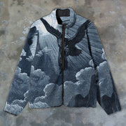 Retro fashion men's zipper long sleeve printed plush jacket
