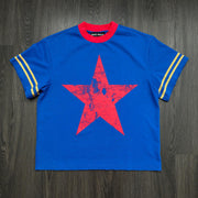 Stylish Contrast Stripe Star Print T-Shirt