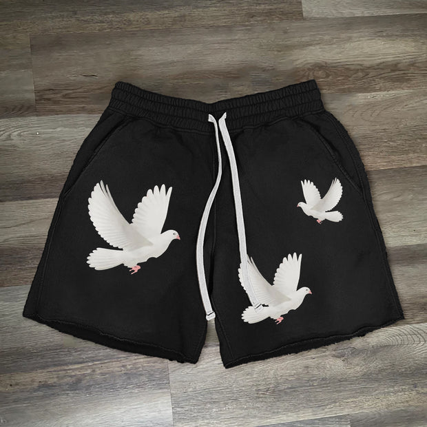 Dove Of Peace Print Drawstring Knit Shorts