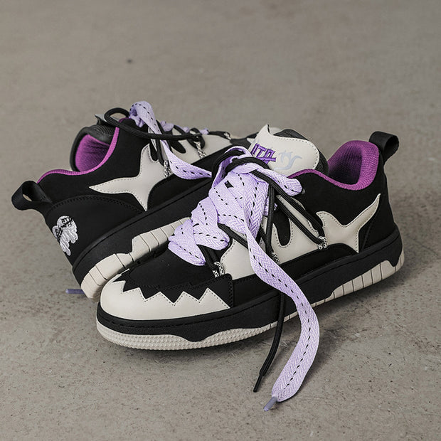 [Flaming Tooth] Black Purple Bread Shoes Thick Bottom Trendy Heightening Couple Shoes Men's Shoes