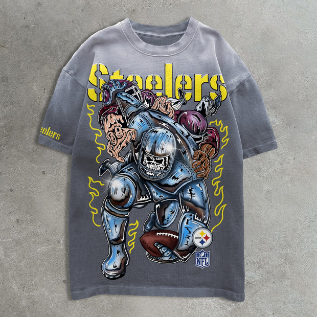 Steelers football print cotton T-shirt