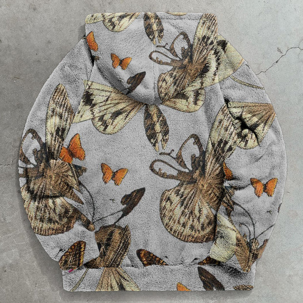 Retro Butterfly Fashion Print Plush Hoodie