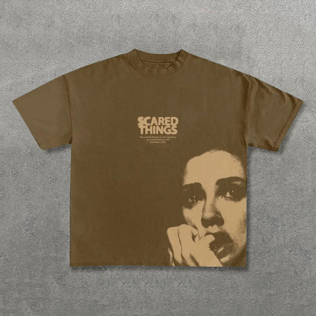Scared Things Print Short Sleeve T-Shirt