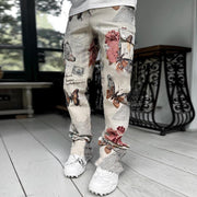 Stylish retro butterfly pattern tapestry trousers