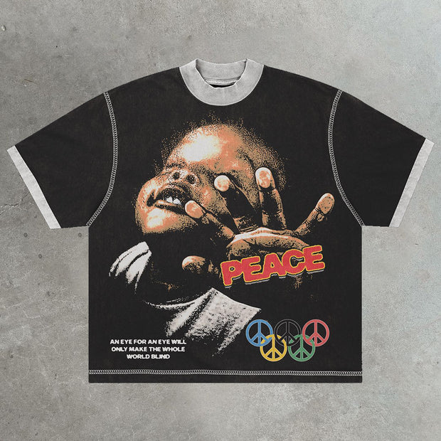 Peace Print Casual Street Cotton T-Shirt
