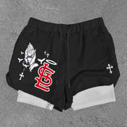 Praying Hands Print Double Layer Shorts