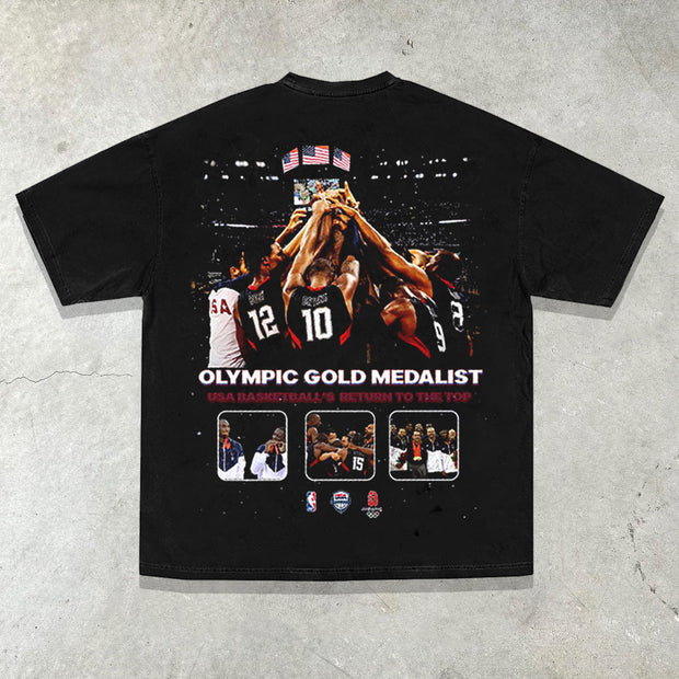 USA Casual Street Basketball Print T-Shirt