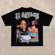 Big-faced rap star 21 Savage printed T-shirt