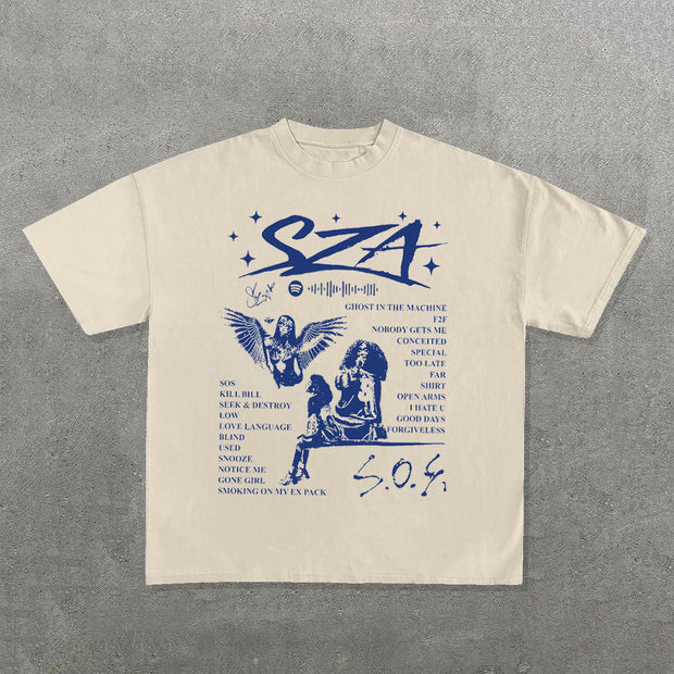 SZA Sos Letters Print Short Sleeve T-Shirt