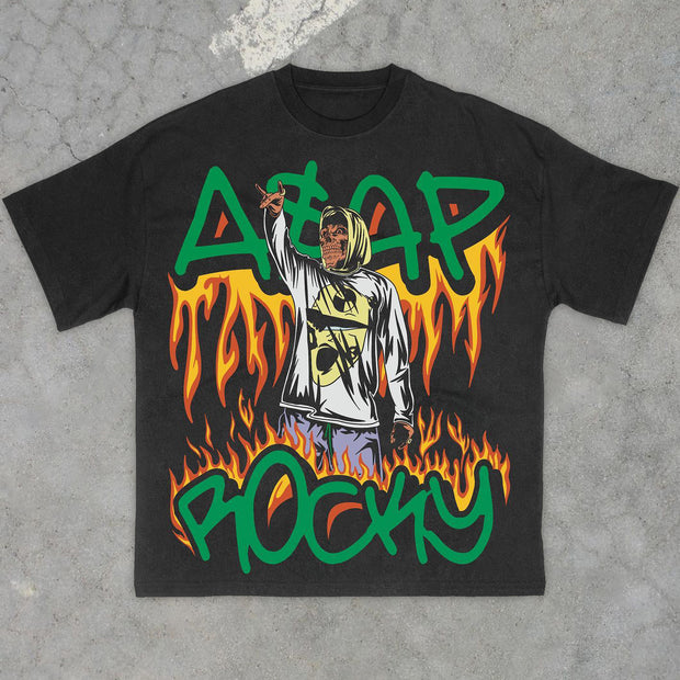 Tide brand flame hip-hop short-sleeved T-shirt