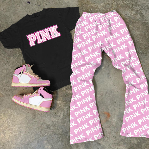 Alphabet Pink Print T-Shirt Trousers Two-Piece Set
