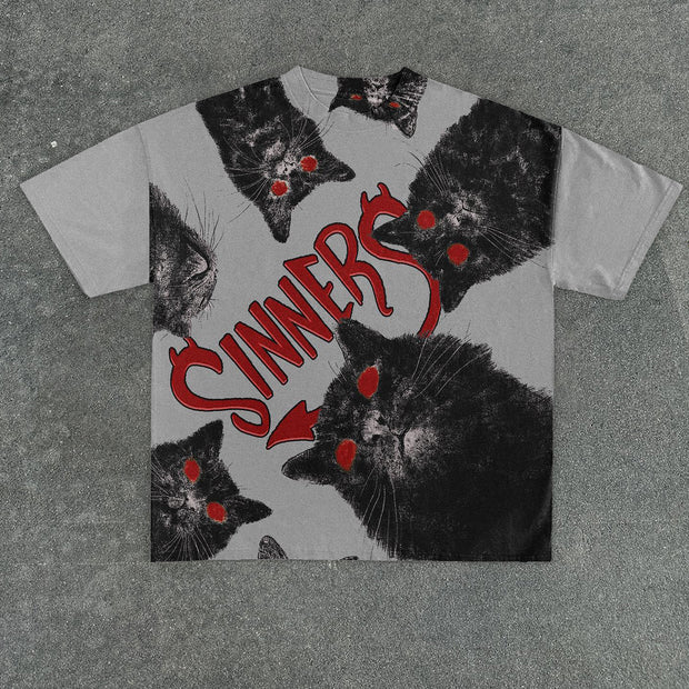 Dark cat casual street cotton T-shirt