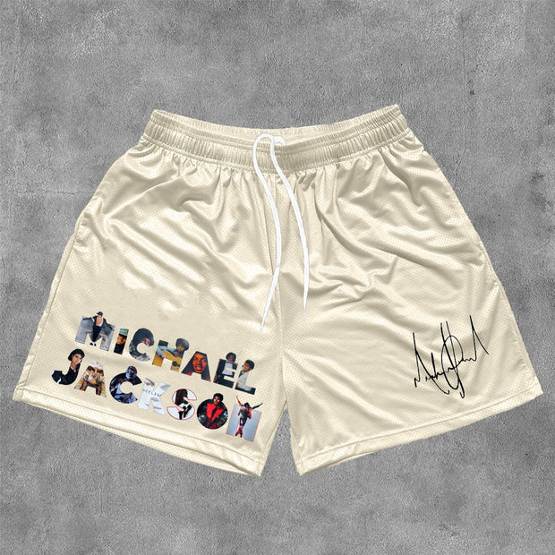 Michael Jackson Print Mesh Drawstring Shorts