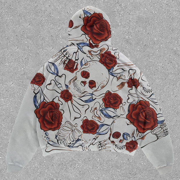 Casual statement rose and skull hoodie
