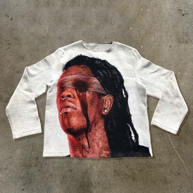 Young Thug Art Never Die Print Long Sleeve Tapestry Sweatshirt