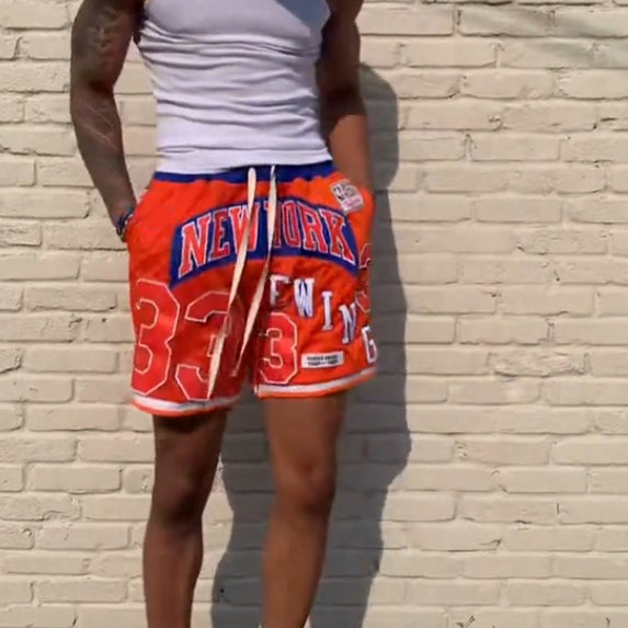 NO.33 New York patch mesh shorts