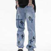 cross embroidered star jeans