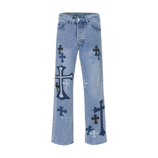 cross embroidered star jeans
