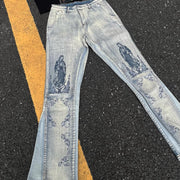 Trendy Vintage Printed Flared Jeans