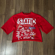 Static Printed Three-quarter Sleeve T-shirt