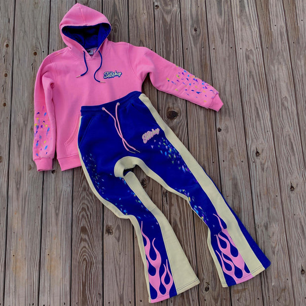 Death Barbie pink casual street patchwork hoodie two-piece suit