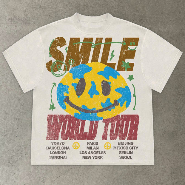 World Tour Print Casual Street T-Shirt