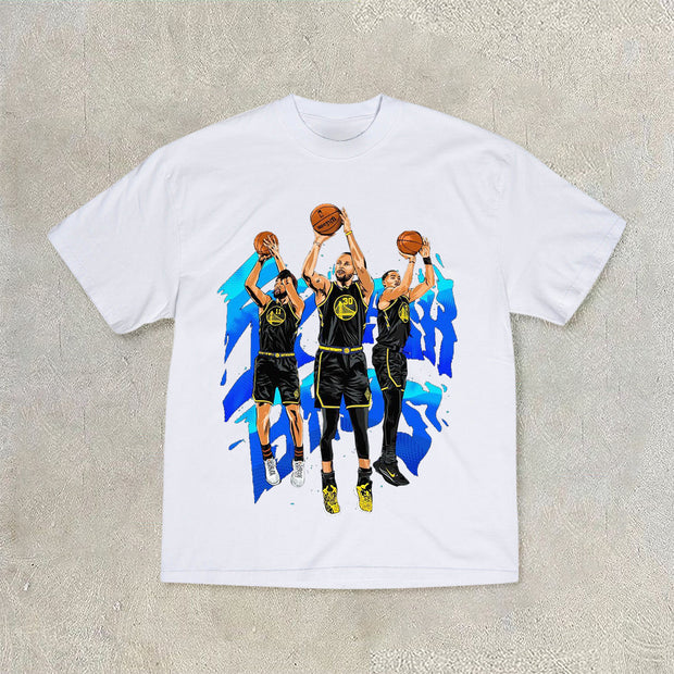 Retro Casual Print Short Sleeve Basketball T-Shirt