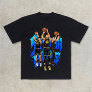 Retro Casual Print Short Sleeve Basketball T-Shirt