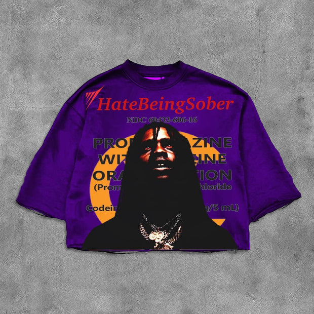 Fashionable Hate Being Sober Printed Three-quarter Sleeve T-shirt