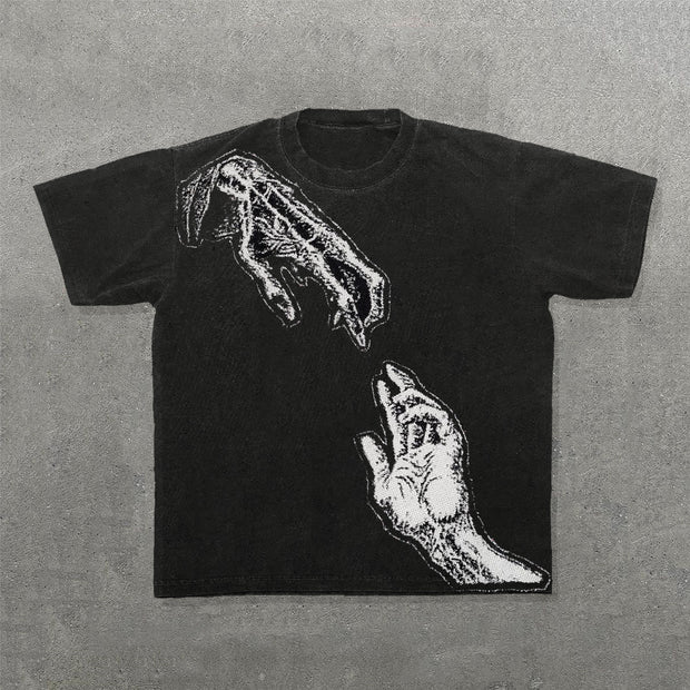 Both Hands Print Short Sleeve T-Shirt