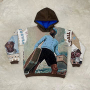 Retro Contrast Casual Pattern Tapestry Hoodie