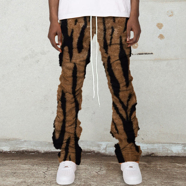 Leopard print retro plush fashionable casual trousers
