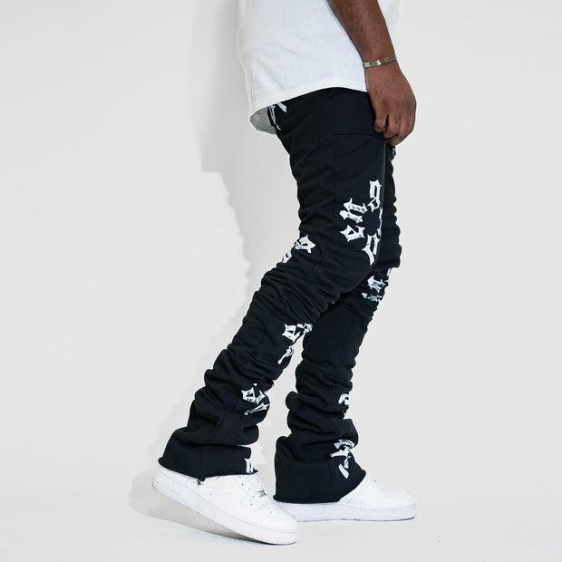 Casual street print stacked denim trousers
