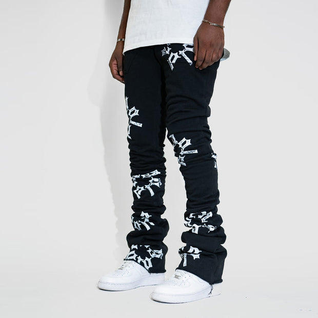 Casual street print stacked denim trousers