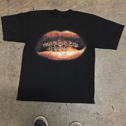 Gold Teeth Print Casual Street T-Shirt