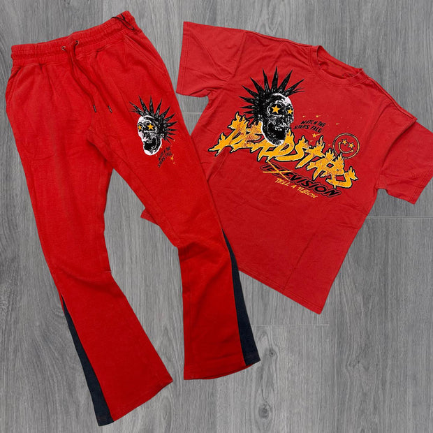 Rock punk casual T-shirt and trousers two-piece suit