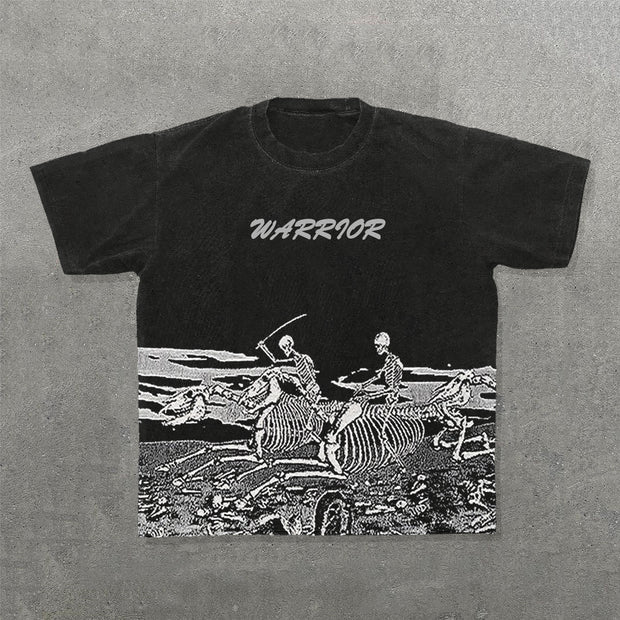 Skeleton Warrior Print Short Sleeve T-Shirt