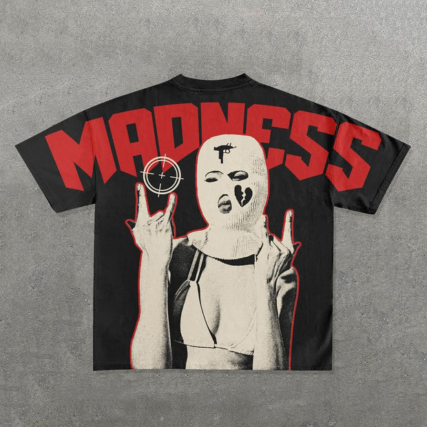 Madness Mask Print Short Sleeve T-Shirt
