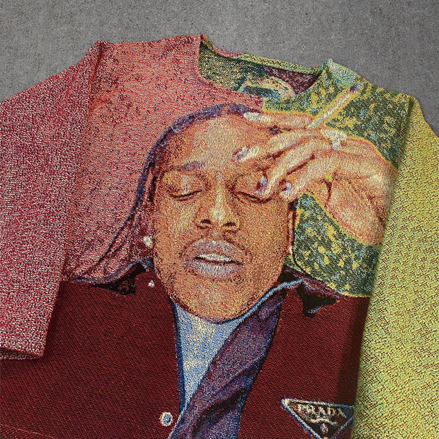 hip hop retro print tapestry sweatshirt