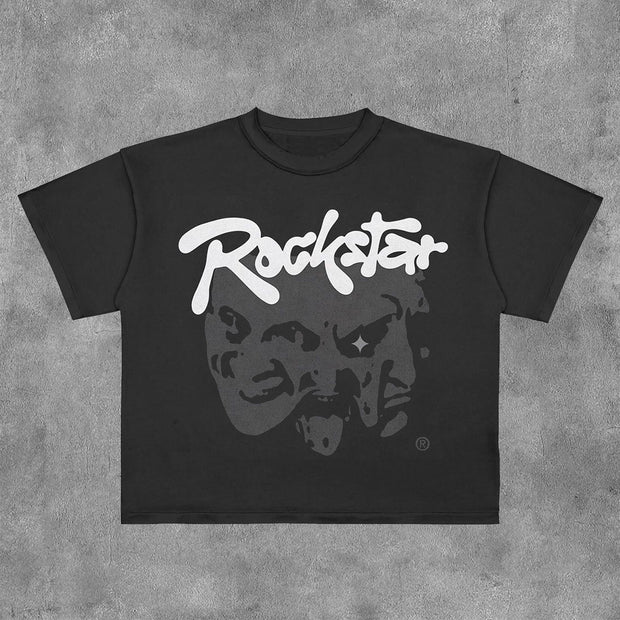 Fashion Rockstar Print Short Sleeve T-Shirt