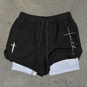 Faith Cross Print Double Layer Quick Dry Shorts