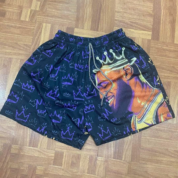 Hip-hop trendy printed mesh shorts