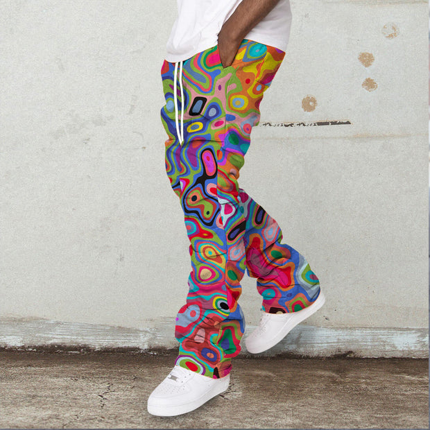 Retro trendy contrast color stacked trousers