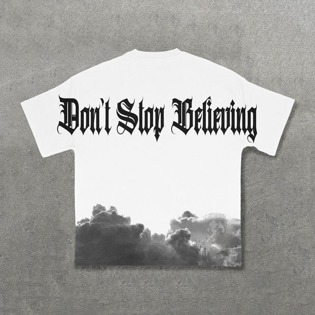 Don't Stop Believing Print Short Sleeve T-Shirt