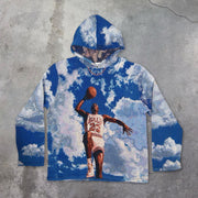 Casual Retro Hoodie with Basketball Pattern