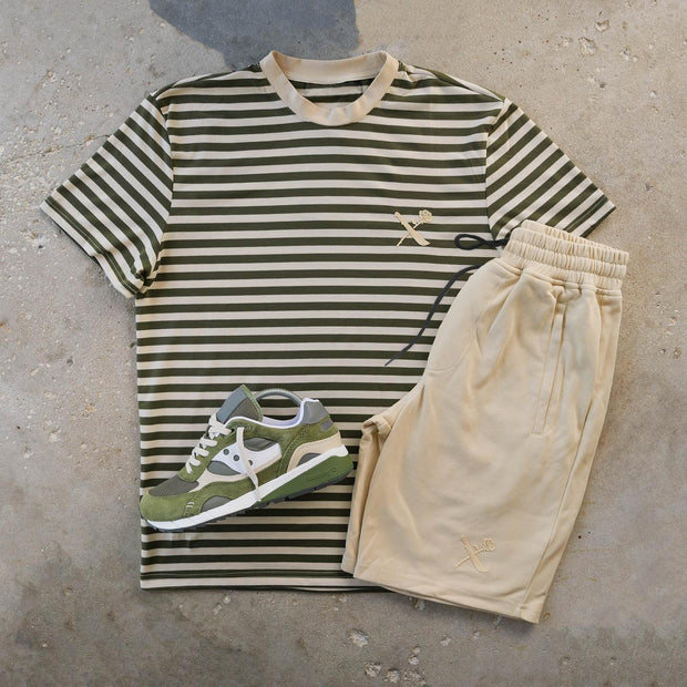 Fashion Stripe Print Short Sleeve T-Shirt Shorts Set