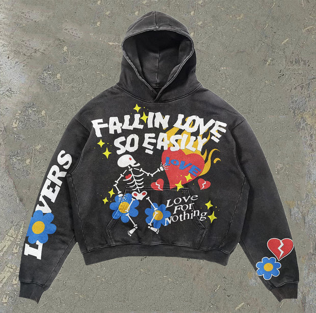Fall in love printed casual street hoodie